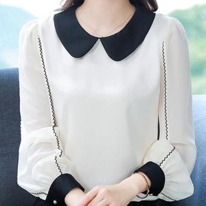 Women's Blouses 2023 Autumn Fashion Doll Neck Sweet Long Sleeve Chiffon Shirts Elegant Shirt Slim Versatile Top Korean