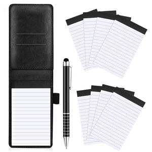 Notepads 10Pcs Mini Pocket Notepad Holder Set with Metal Pen and Notebook Refills Black 230926