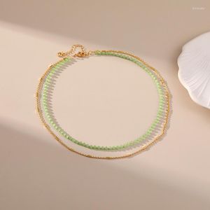 Choker Minar 2023 18K Real Gold Plated Mässing Grön färg Kristallsträng Dubbelskikt Beaded Halsband för kvinnors gåva