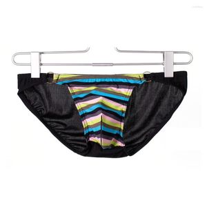 Cuecas masculinas sexy listrado briefs respirável roupa interior bulge bolsa calcinha confortável masculino butt-lift troncos de fitness