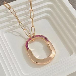 18K gold fashion lock designer pendant necklace love cute pink crystal diamond cross chain choker necklaces jewelry for party wedding