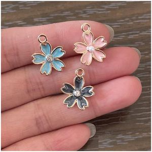 Charms 50Pcs Diy Jewelry Making Accessories Flower Charm Gold Plated 5 Petal Pearl Crystal Floral Pendant For Necklace Earrings Bracel Dhg8N