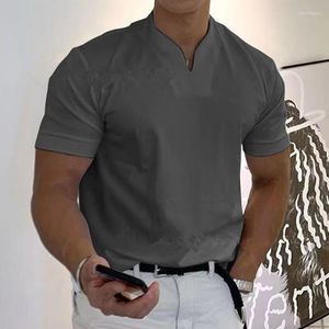 Herrpolos manlig casual mode kort ärm v hals bomull sommar lös polo t-shirt y2k kläder ins streetwear män sport fitness skjorta topp