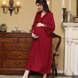 Kvinnors sömnkläder arabisk lös lång graviditet nattklänning vårmuslin bomull nattkläder kvinnor nattklänning vintage söt v hals