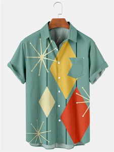 T-shirt personalizzate Motivi geometrici gialli, arancioni e verdi Manica corta Stazione indipendente per il commercio estero di Europa e America