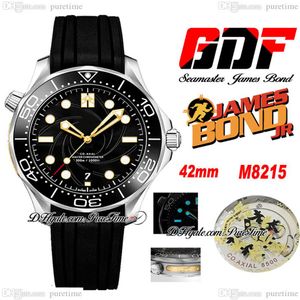 GDF Diver 300m Miyota 8215 Relógio automático de homens de 42 mm James 007 50th Black Textury Dial Rubber Borracha 210 22 42 20 01 004 Novo 256e