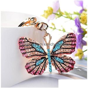Nyckelringar Crystal Butterfly Keychains Glittering Fl Rhinestone Alloy Pendant For Women Girl Car Bag Accessories Fashion Ring Drop Deli Dhlos