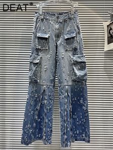 Erkek Kot Deat Vintage Gradyan Delik Fermuar Bölünmüş Tasarım Kadınlar için Tek Düğme Cepleri Denim Pantolon 2023 Sonbahar Moda 11xx5655 230925