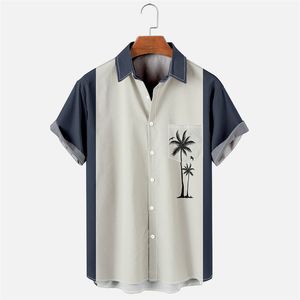 DIY Clothing Customized Tees & Polos Colored Coconut Tree Sleeved cardigan printed men's shirt Foreign trade fashion casual trend lapel top