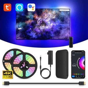 Luzes de tira led para retroiluminação de tv ambiente, para dispositivos hdmi, usb, fita rgb, sincronização de cores, kit de luz led para alexa, google tvs box w197o