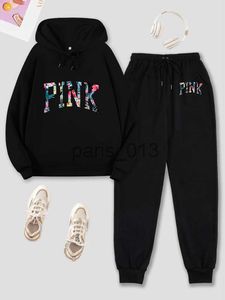 Men's Tracksuits Letter Print two-piece set drawstring hoodie and casual lace up waist jogging pants women's clothing x0926