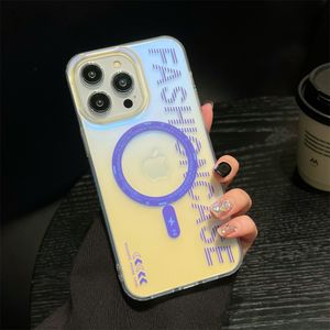 Fashion Transparent Laser Magnetic Phone Case for iPhone 15 14 11 12 13 Pro Max Plus Magsafe Shockproof Matte Aurora Clear Cover