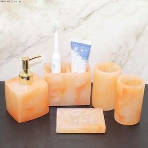 Bath Accessory Set Bathroom Supplies Imitation Ruby Resin Toothbrush Holder Tissue Box Lotion Bottle Storage Tray Decoration Accessories