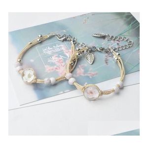 Charme Pulseiras Coreano Elegante Para Mulheres Flores Secas Jóias Beads Mão Corda Cadeia Pulseira Atacado Fit School Girls Drop Delivery Dhl6C