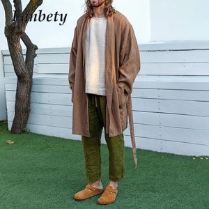 Men's Trench Coats Vintage Cape Cardigan Casual Khaki Solid Loose Midi Jacket Autumn Long Sleeve Pocket Laceup Coat Clothing 230925