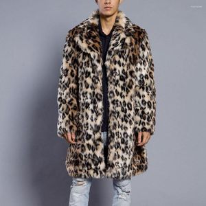 Men's Fur Leopard Plus Thickening Mens Long Coat Warm Thick Collar Jacket Faux Parka Cardigan Male Fashion Gentleman Style
