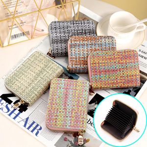 Fashion Woven Style Card Bag Women's Card Holder Large Capacity Zipper Coin Pouch Credit Card Organizer