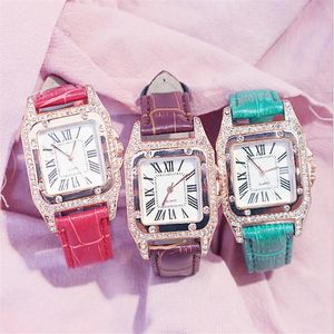 Kemanqi Brand Watch Square Dial Diamond Bezel Leather Band Womens Watches Casual Style Ladies Watch Quartz armbandsur2514