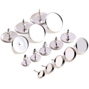 Stainless Steel Blank Post Flat Studs Earring Base setting Pins Findings Cabochon Cameo Bezel DIY Jewelry Making Accessories