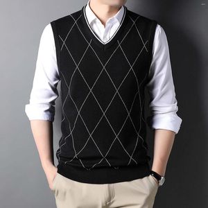 Men's Vests Mens Fashion Casual V Neck Sleeveless Vest Plaid Shirt Blouse Vintage High Quality Aesthetic Sweater Male