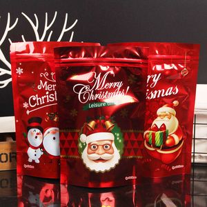 Christmas Stand Up Packaging Bags Santa Claus Snowman Aluminum Foil Smell Proof Pouch for X-mas Gift Red Socks Candy Sugar Cookies Snack Foods Wedding Storage