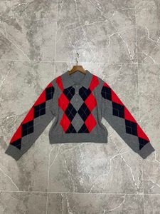 2023 New Polo Collar Contrast Checkered Knit Sweater