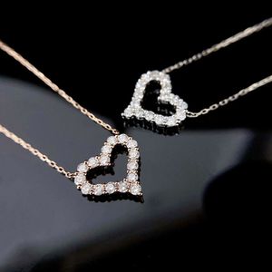 18k Massivgoldkette, individuelle Großhandelskette mit echter zierlicher Herz-Rosen-Schmuck-Halskette mit natürlichem tanzenden Diamanten für Frauen