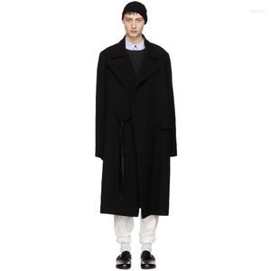 Cappotto in lana da uomo in lana sciolto di media lunghezza nero oversize