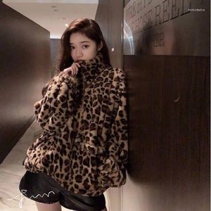 Pelliccia da donna Autunno Inverno Versione coreana del cappotto con stampa leopardata da donna più cotone spesso con peluche vintage sciolto