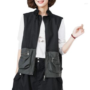 Women's Vests Vest Women 2023 Spring Autumn Stand Collar Short With Lining Sleeveless Casual Waistcoat Coats Jacket Female Tops