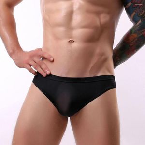 Cuecas masculinas sexy respirável roupa interior sem costura frente breve gelo seda macio biquíni erótico briefs troncos de natação pênis grande bolsa pantie