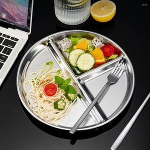 Plates Compartment Plate 18/8 Stainless Steel Divided For Fruit Salad Dinner Kitchen Tray Dinnerware