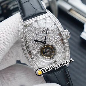 TWF New V2 Version Grand Cintree Curvex Tourbillon Gypsophila 8880 Automatic Mens Watch Steel All Diamond Leather Strap Watches He2519