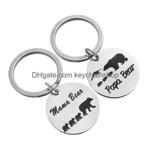 Key Rings Mother Son Papa Mama Bear Ring Stainless Steel Animal Pattern Keychain Holders Hangs Fashion Jewelry Drop Delivery Dhsqs