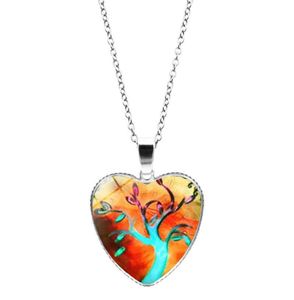 Ожерелье «Древо жизни», серебряная цепочка, стеклянный кабошон, подвеска в виде сердца, ожерелья для женщин, девочек, детей, модные ювелирные изделия, подарок Will и Sa4933344