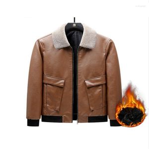 Men's Fur Winter PU Leather Jacket Mens Fleece Collar Motorcycle Casual Outdoor Jaqueta Coats Lapel Slim Fit