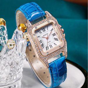 Mixiou 2021 Crystal Diamond Square Smart Womens 시계 화려한 가죽 스트랩 석영 숙녀 손목 시계 직접 S257N