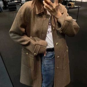 Women's Trench Coats Designer New loose mid length jacket with small fragrant French plaid casual and lazy autumn/winter womens cardigan long style XVR8