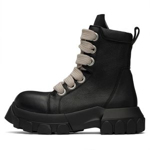 New British Style Chunky Bottom Platform Cross-tied Genuine Leather Men Ankle Short Motorcycle Boots