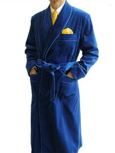 Men's Wool Blue Long Velvet Mens Suits Double Breasted Wedding Tuxedos Groom Coat With Belt