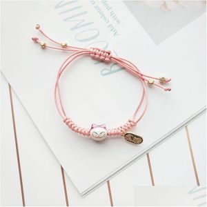 Braccialetti con ciondoli Fatti a mano Corda Colorf Bracciale con gatto fortunato per le donne Ragazze Regali di compleanno Nappa Coppia di moda Braccialetti Consegna di goccia Ebreo Dhojx