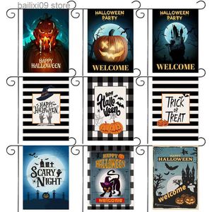 Banner Flags New Halloween Series Garden Flag Black and White Striped Moon Night Garden Festival Decoration Flag 30*45CM11.81in*17.71in T230926