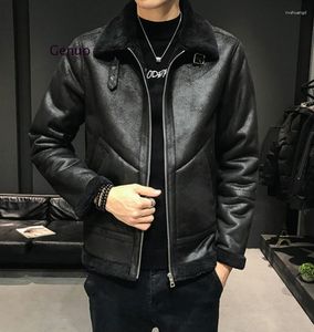 Männer Pelz Marke Mode Männer Winter Leder Jacke 2023 Retro Warme Motorrad Fleece Casual Outdoor Windjacke Mantel