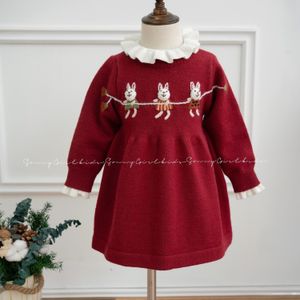 Платья для девочек, вязаные свитера для малышей, платье с милыми кроликами, год Рождества, Vestidos, одежда для детей, одежда принцессы на день рождения 230925