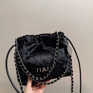 Women Luxury Brand Bag Velvet Garbage Bag Mini Bucket Bag Vintage Silver Chain Crossbody Bag Autumn and Winter Essential Fashion High Grade 20cm