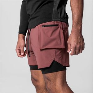 Herren-Shorts, modisch, atmungsaktiv, doppellagig, Sport, Fitnessstudio, Fitness, lässig, Bodybuilding, Training, schnelltrocknend, Strand, Cargohose