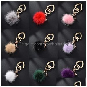 Nyckelringar Artificial Rabbit Fur Ball 14 Styles Fashion Bag Pompom Keychain Car Pendant Charm smycken Party Faovrs Drop Delivery Dhe3q