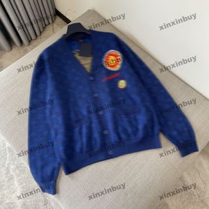 Xinxinbuy Men DesignerパーカーセイターSun Sun Face Pattern Knitte