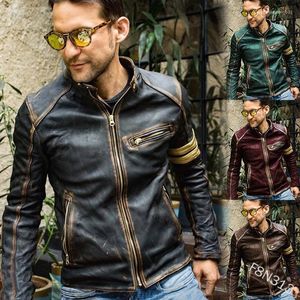 Mäns päls Lugentolo Moto Faux Leather Jeaket Män stand-up krage Slim Winter Fashion Plus Size Coat dragkedja Kausal Menskläder