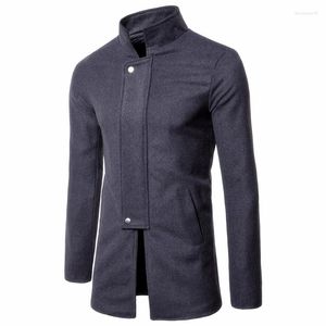Men's Wool M-3XL Autumn Blend Pea Coat Classic Covered Button Light Weight Jacket Plain Color Long Sleeve Trench Coats Male XXXL